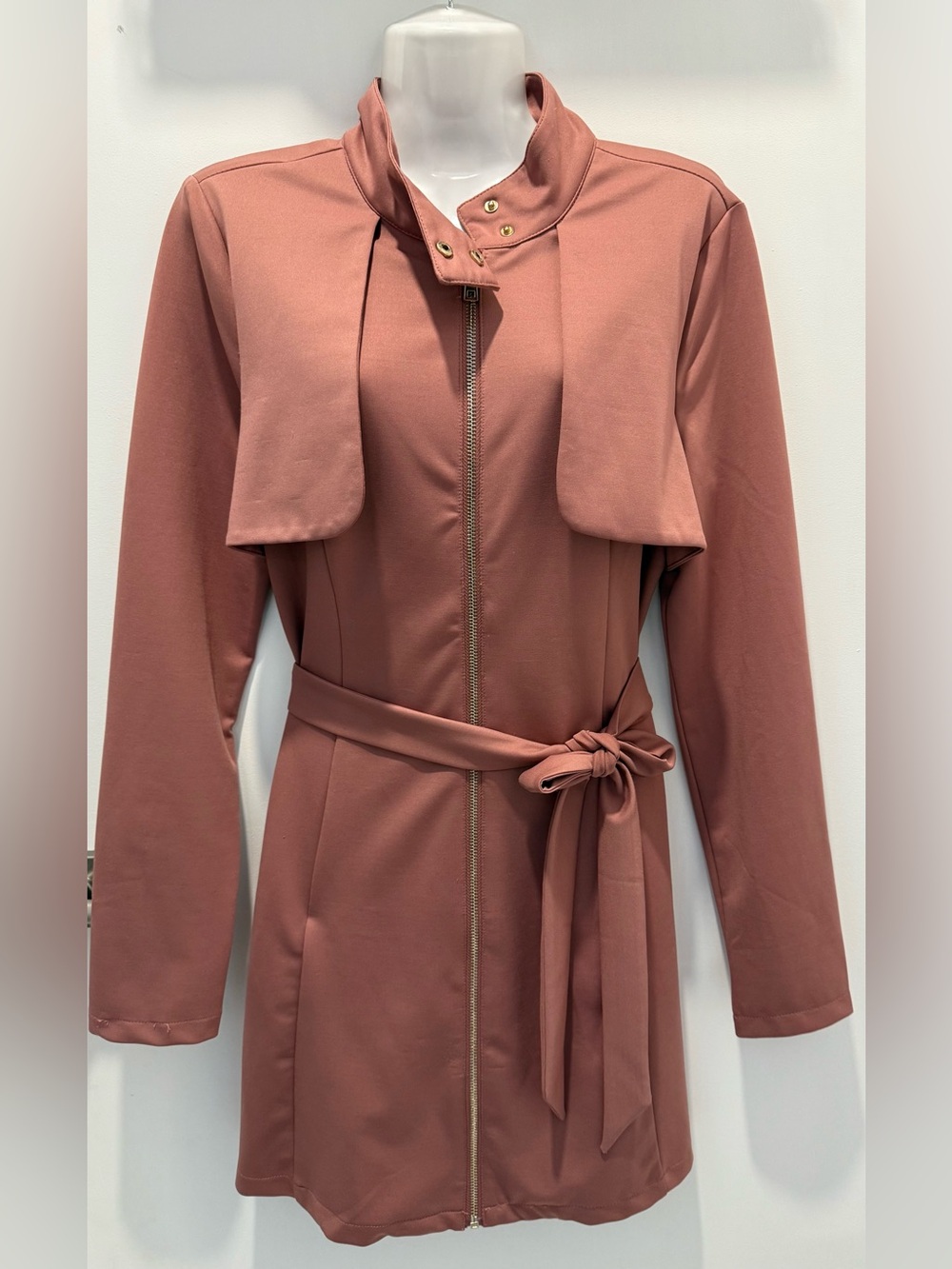 Entry Dusty Rose Zip-Front Dress with Tie Belt